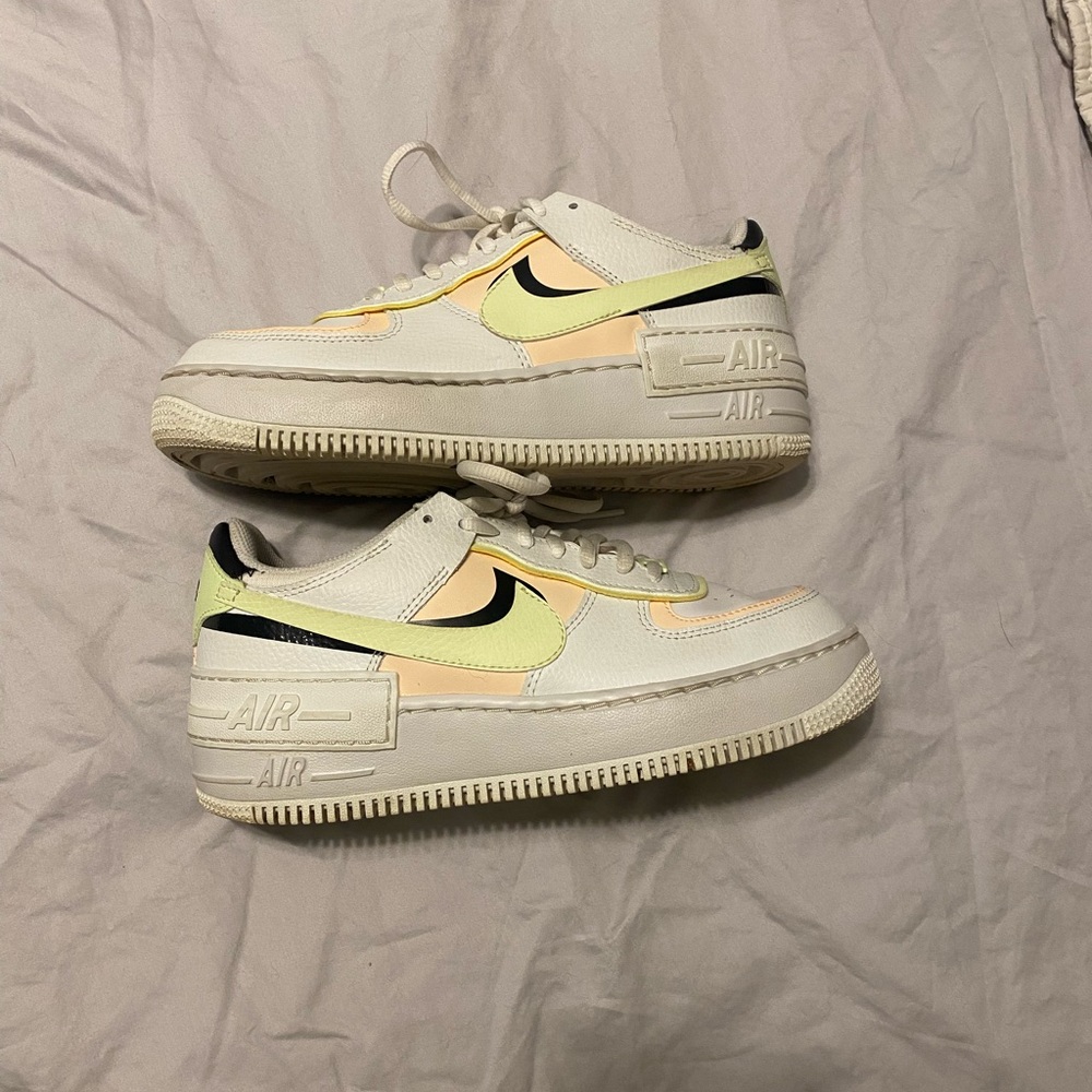 Nike Air Force 1s peach and neon green